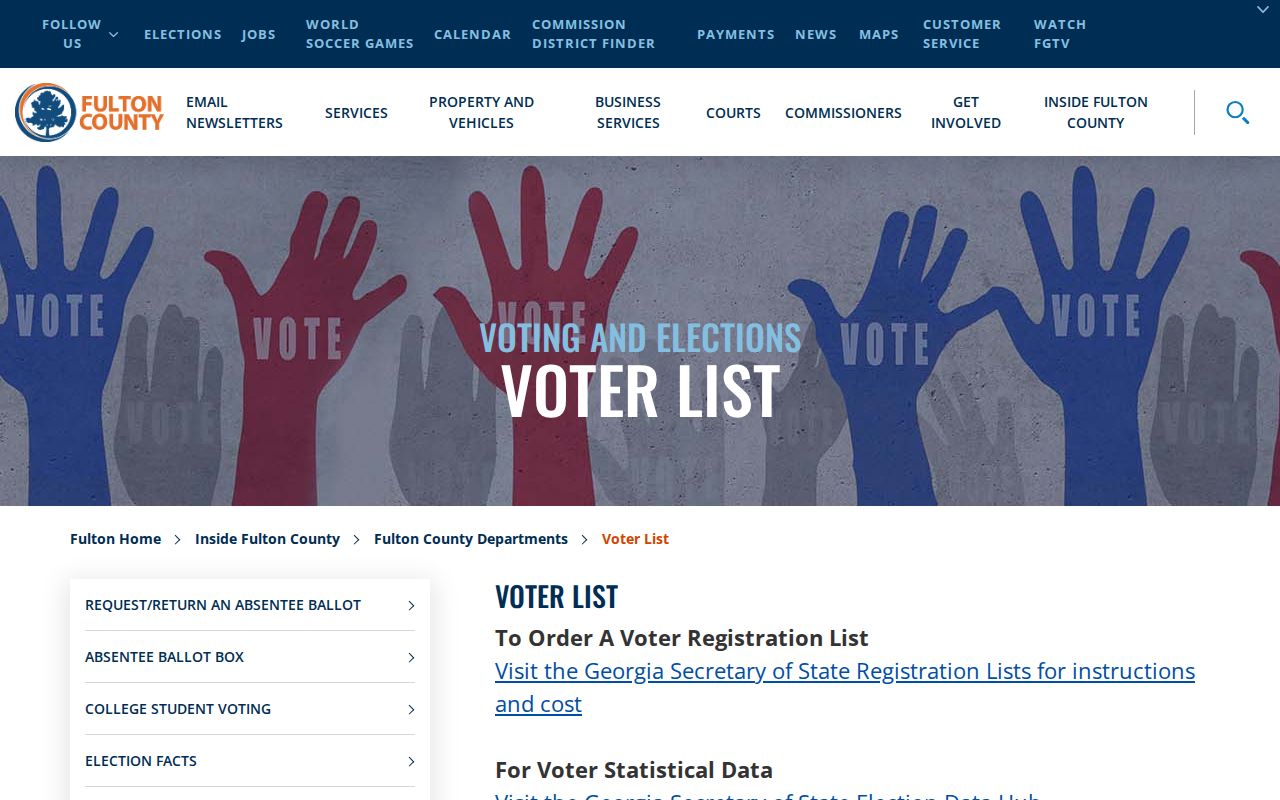 Alpharetta voter registration records routes on the Fulton County voter list page